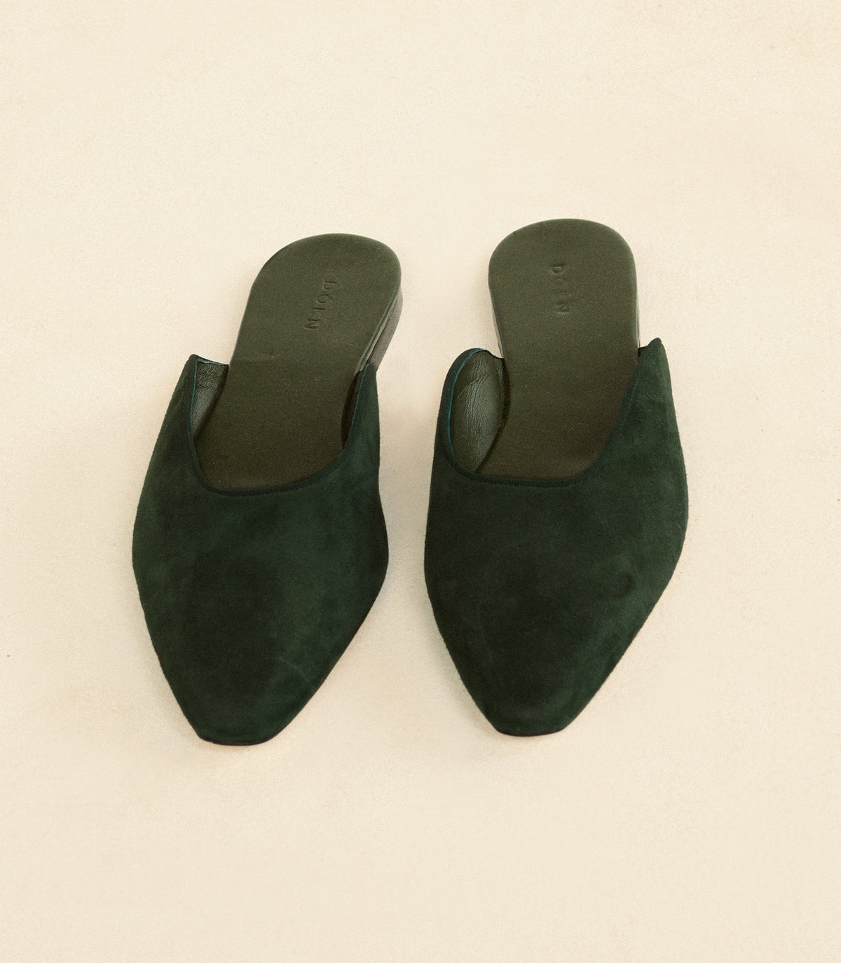 Adair Slide – Dark Pine Suede Almond-Toe Leather Mule