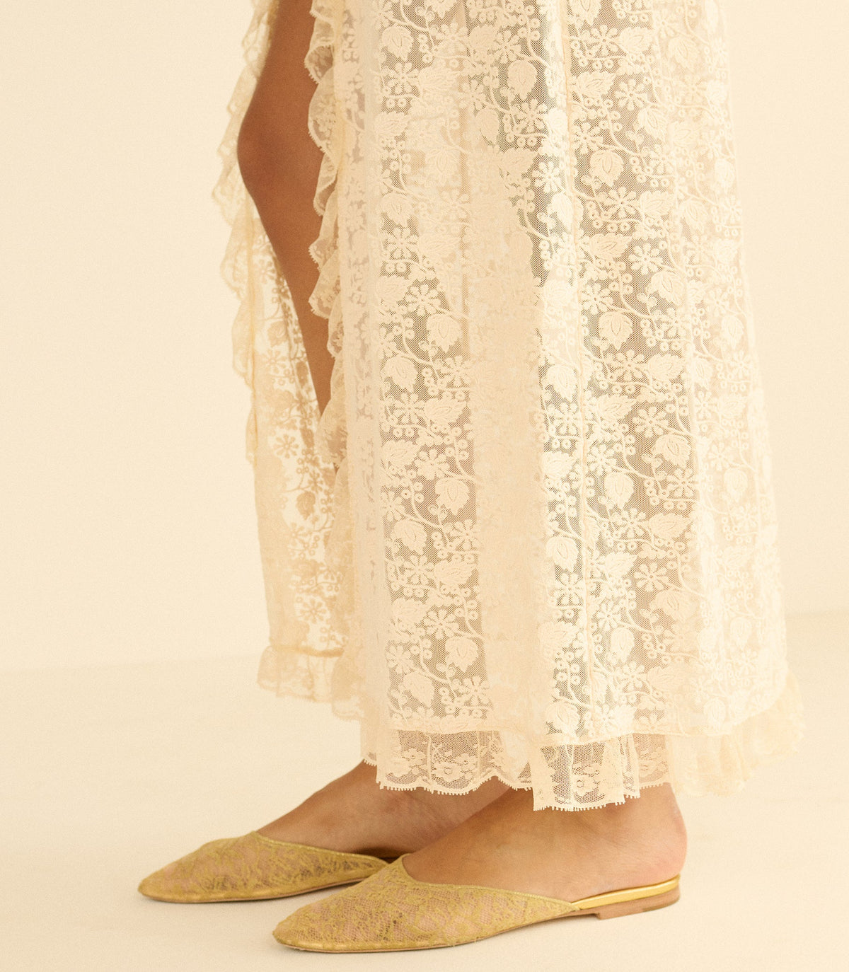 Adair Slide – Gold Lace Metallic Almond-Toe Mule
