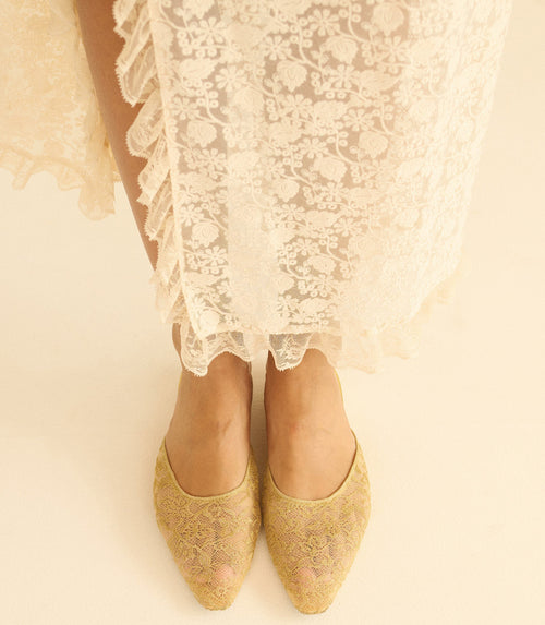 Adair Slide – Gold Lace Metallic Almond-Toe Mule