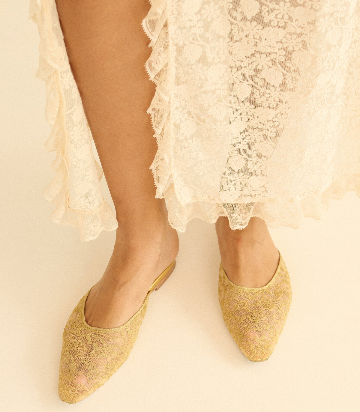 Adair Slide – Gold Lace Metallic Almond-Toe Mule