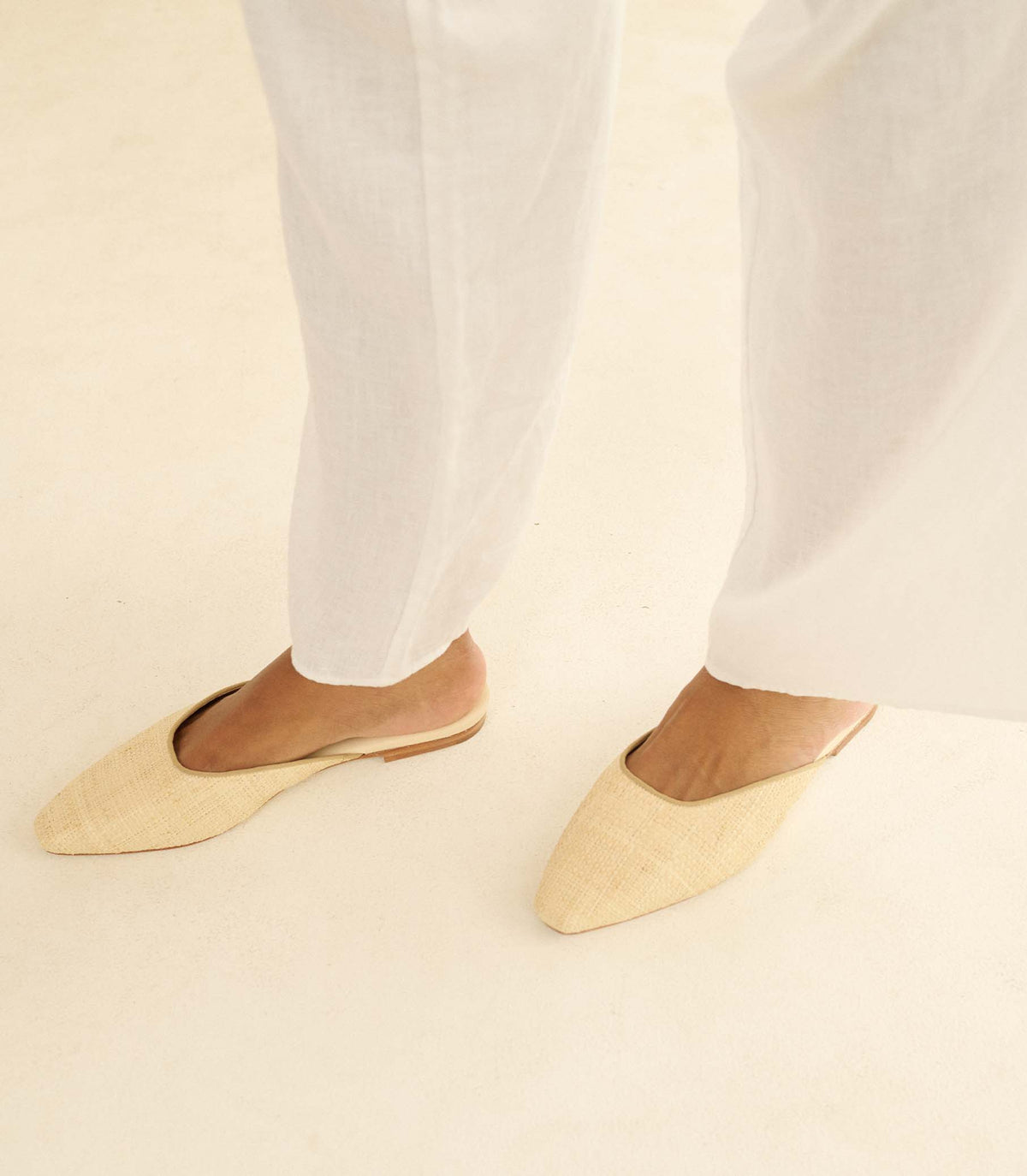 Adair Slide – Natural Raffia Almond-Toe Leather Mule