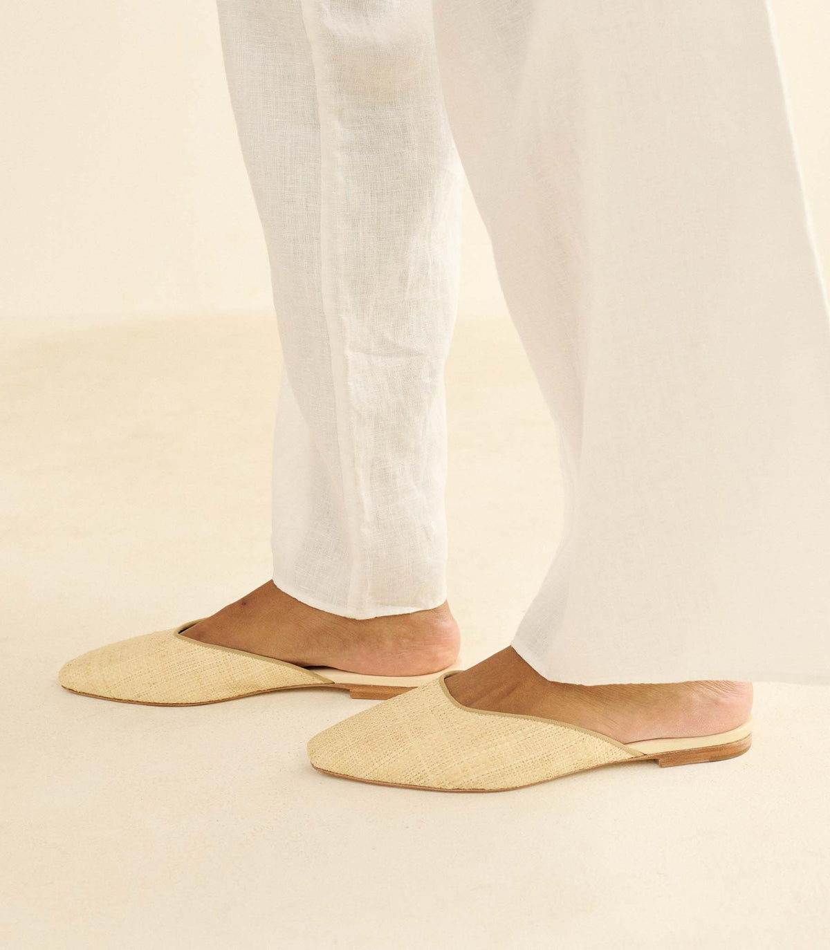 Adair Slide – Natural Raffia Almond-Toe Leather Mule