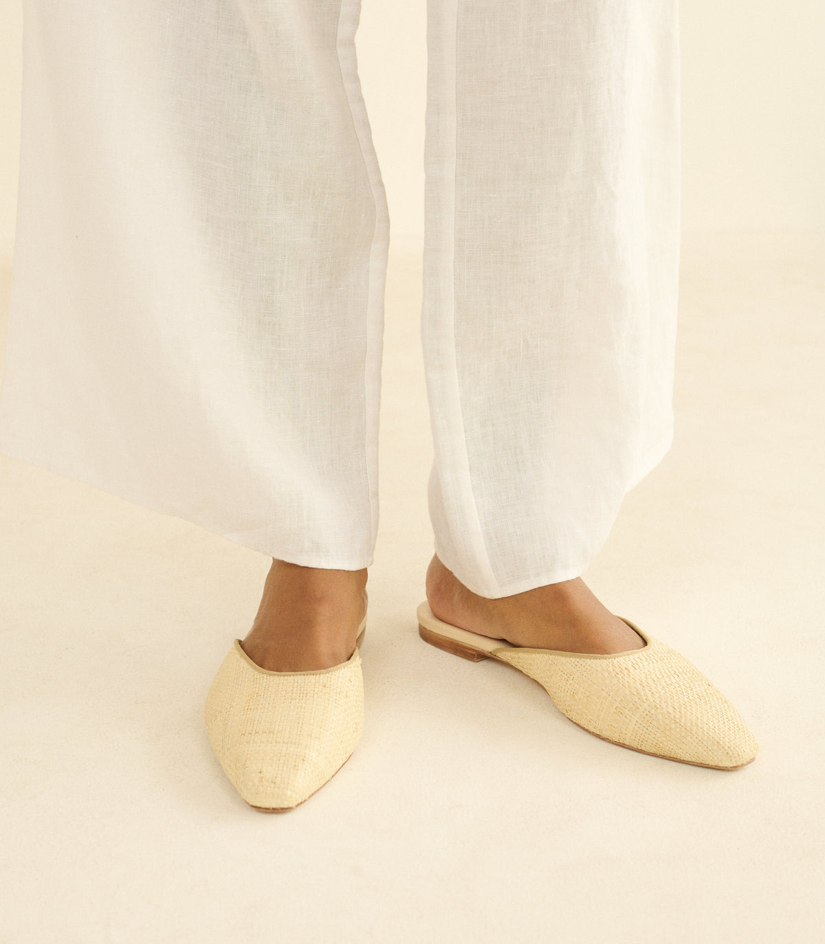 Adair Slide – Natural Raffia Almond-Toe Leather Mule