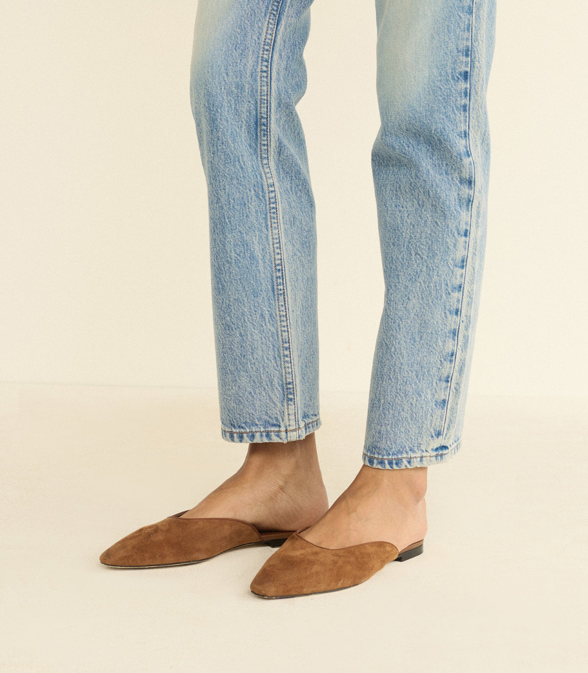 Adair Slide – Tortoise Suede Almond-Toe Leather Mule
