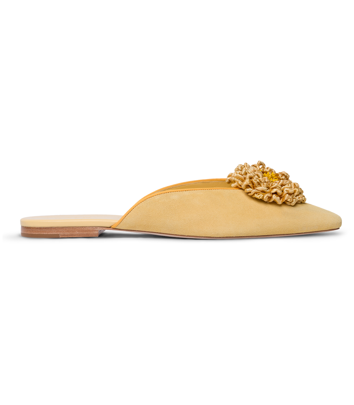 Adair Slide – Cantaloupe Suede Almond-Toe Flower Mule