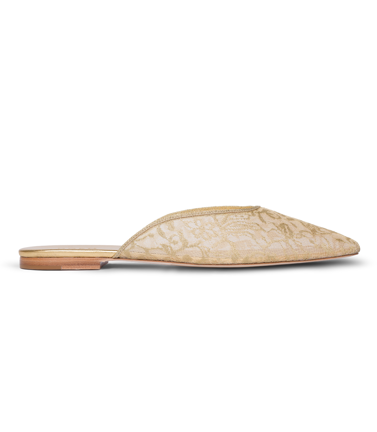 Adair Slide – Gold Lace Metallic Almond-Toe Mule