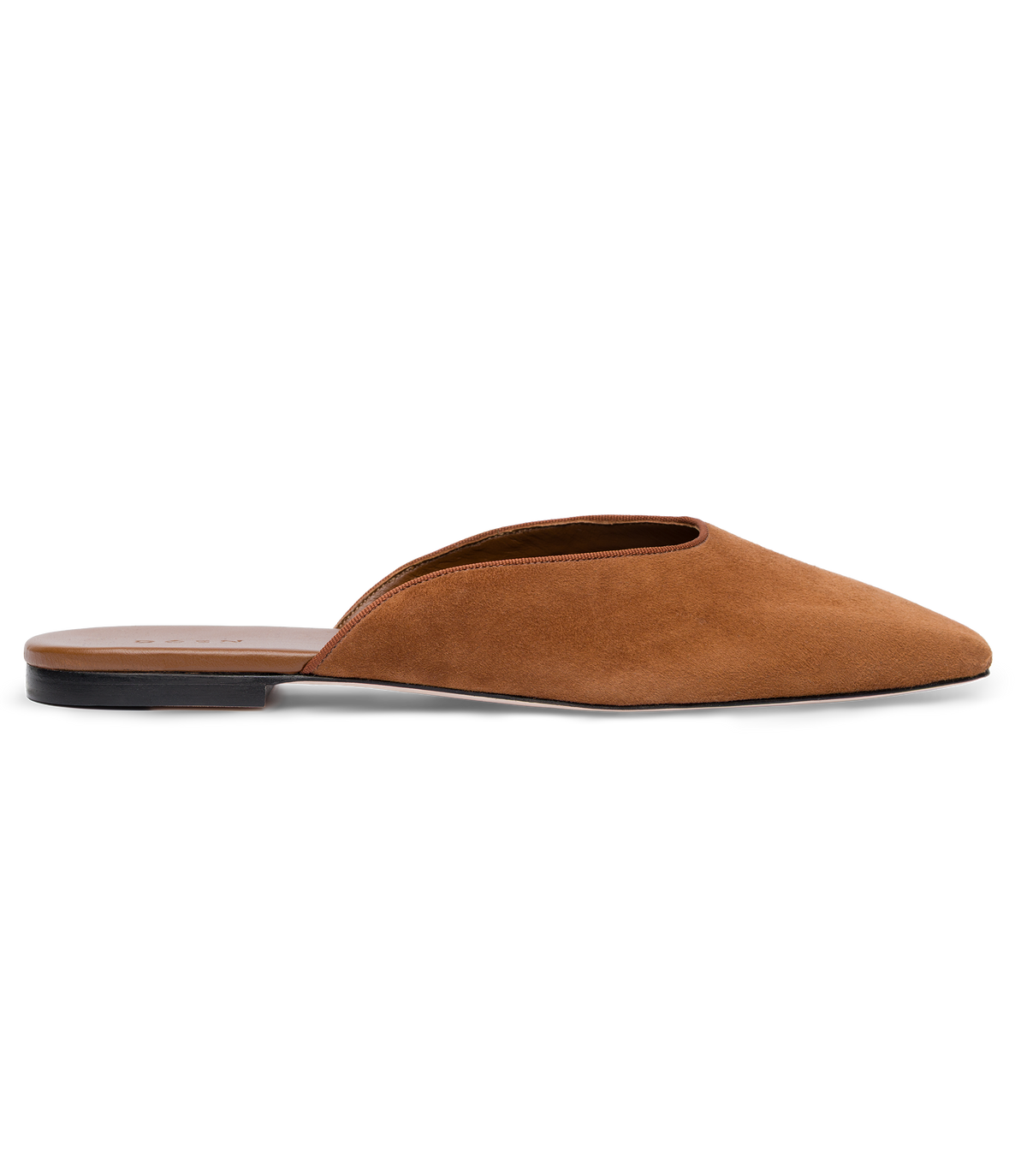 Adair Slide – Tortoise Suede Almond-Toe Leather Mule