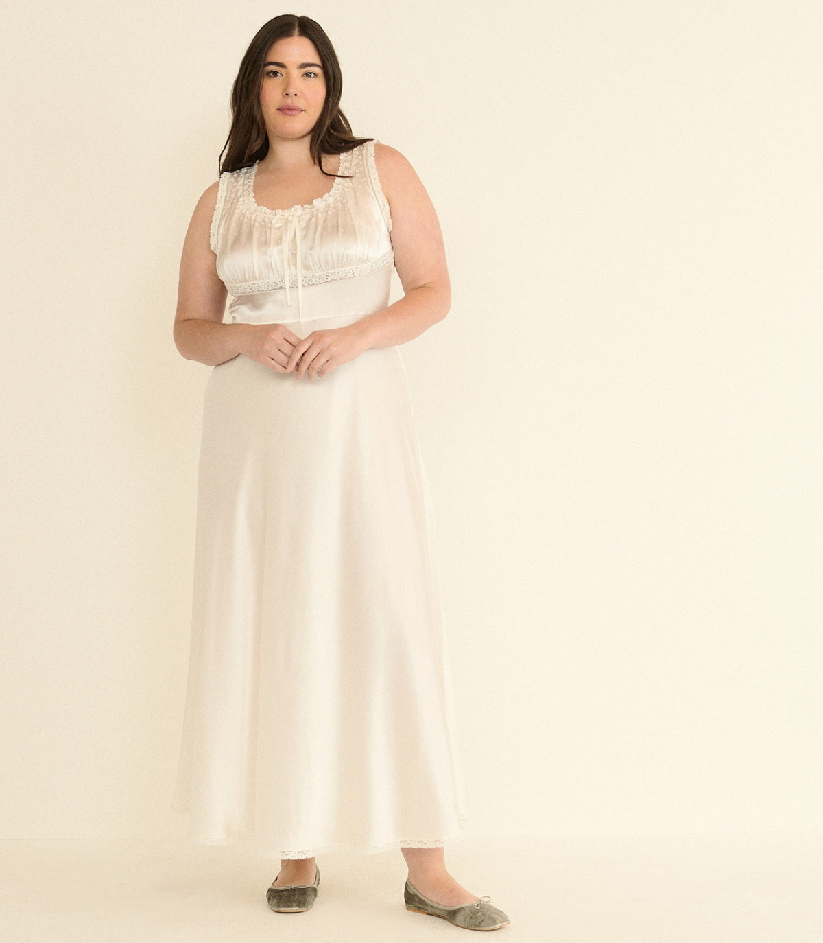 Adalie Dress – Salt Silk Satin Embroidered 1930s Gown