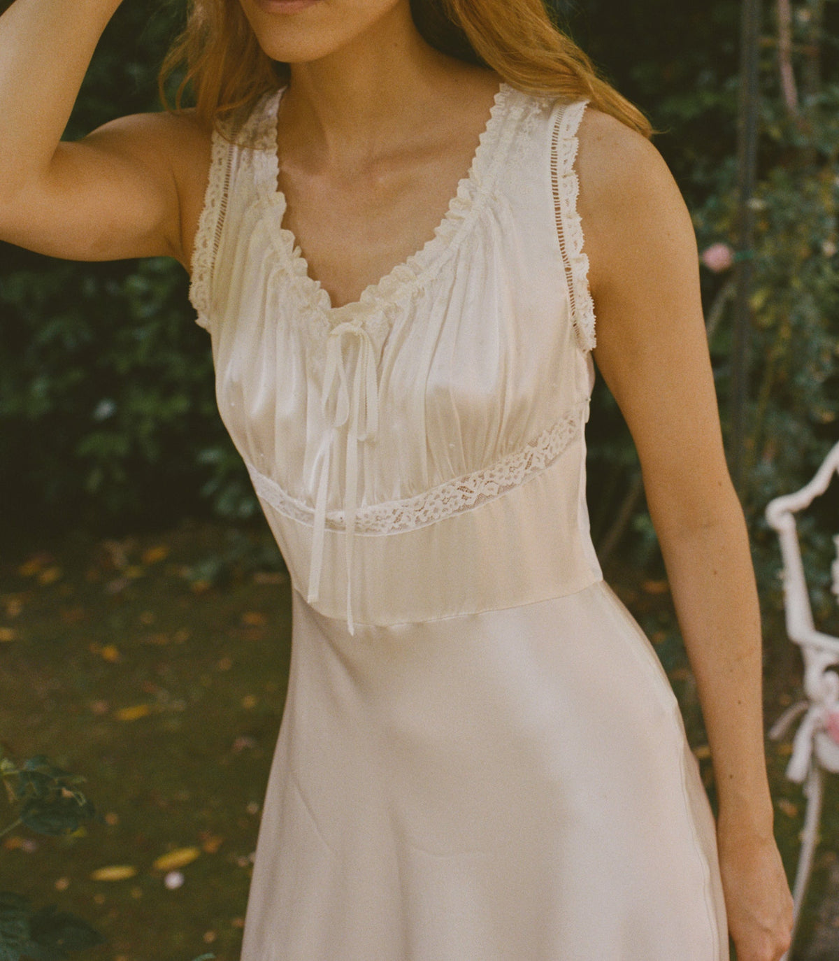 Adalie Dress – Salt Silk Satin Embroidered 1930s Gown