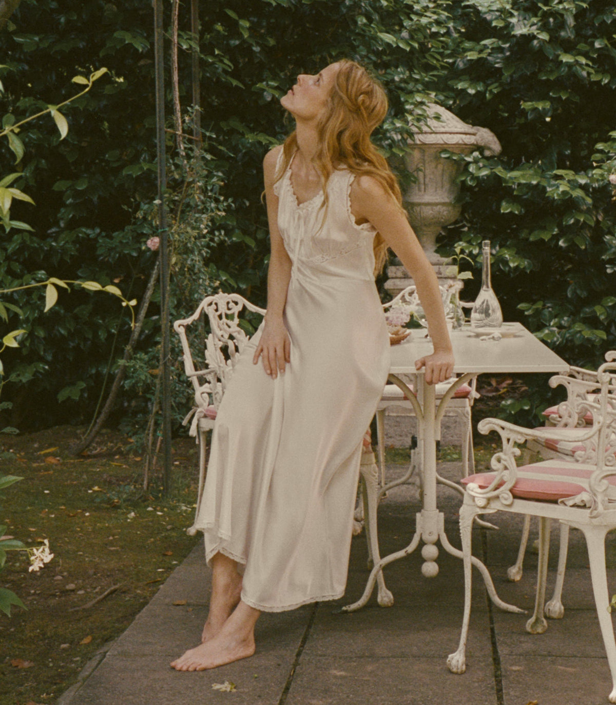 Adalie Dress – Salt Silk Satin Embroidered 1930s Gown