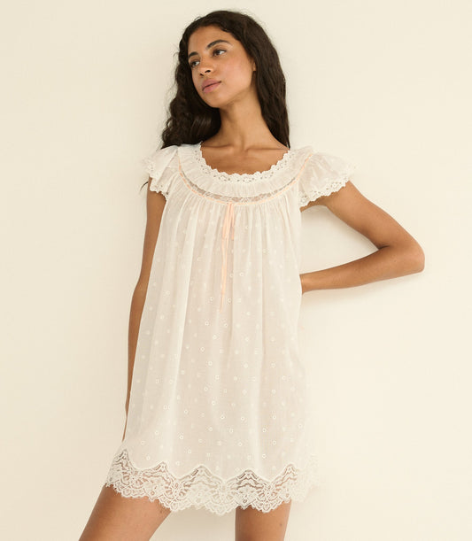 Amore Cotton Voile Nightgown – Salt | Scallop Lace Trim