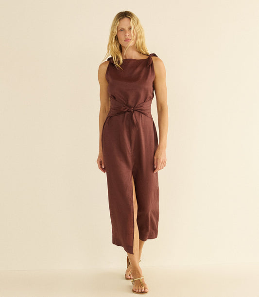 Amorette Ramie Dress – Antique Mahogany