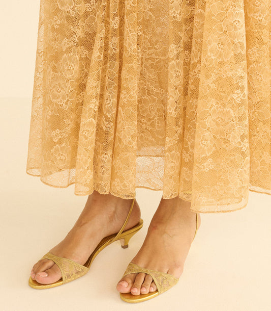 Amra Kitten Heel – Gold Metallic Lace