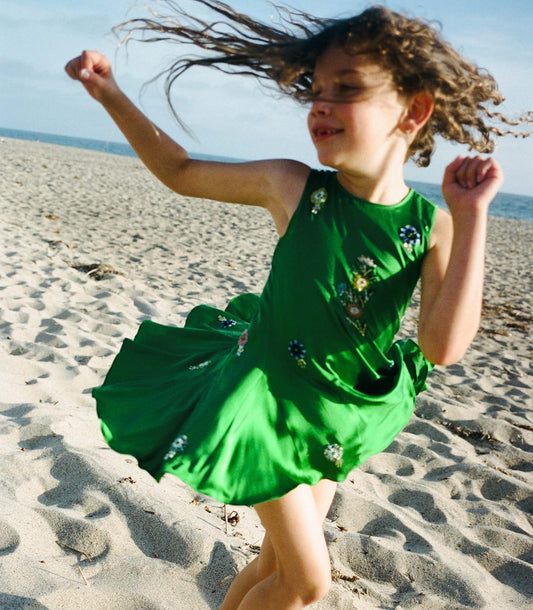 Ariel Dress Emerald | Silk Satin Girls' Party Dress