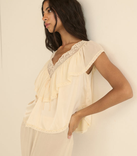 Yadira Top in Candlelight | Silk Satin Capelet Blouse